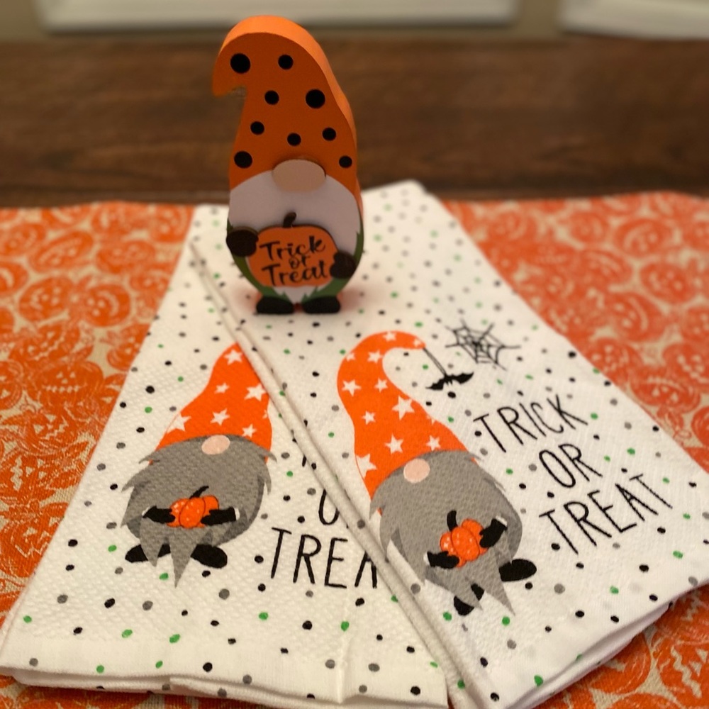 Halloween Gnome Kitchen Towels & Halloween Gnome Wood Sign, Trick Or Treat Gnome